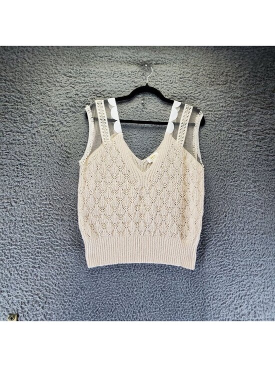 Maeve Sweaters - Maeve Sweater Womens One Size Cream Lace Knit V-Neck Lightweight Pullover